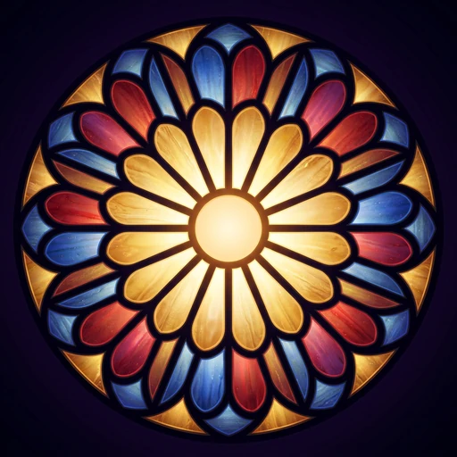 GLAZIER app icon — a stained-glass rose window in amber, ruby and cobalt