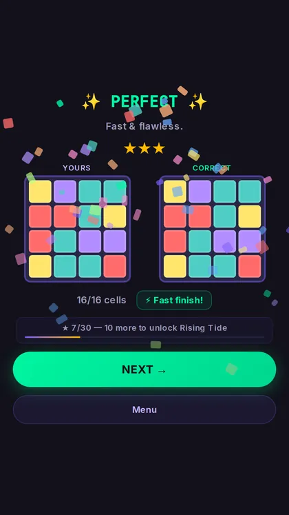 FLIPSIDE win screen after a correct spatial prediction